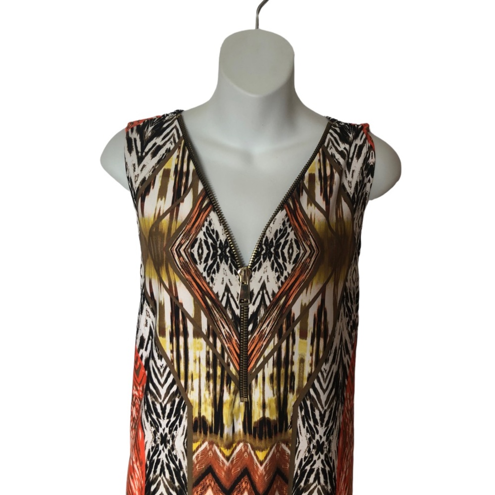 MKS Brand Geometrical Print Shift Dress with Front Zipper Detail size L Large - Picture 2 of 9